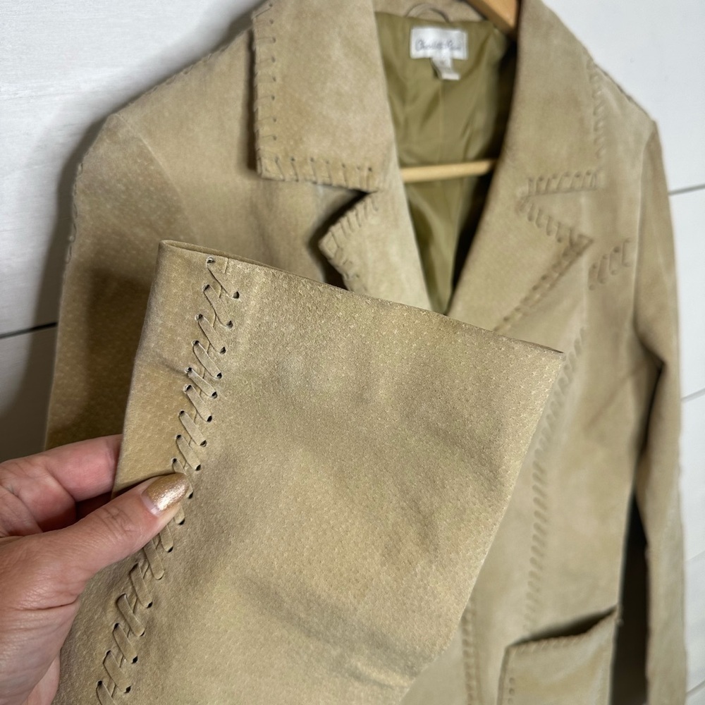 Charlotte Russe 100% Leather Suede Blazer Women’s Medium Tan Western Jacket - Picture 2 of 7
